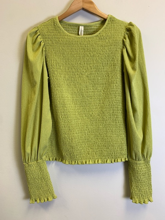 Anthropologie Tops - Anthropologie Lime Green Smocked Long-Sleeve Top